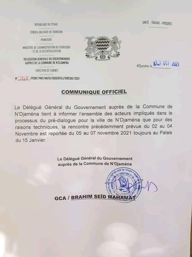 PRE-DIALOGUE POUR LA VILLE DE N'DJAMÉNA : UN LÉGER DÉCALAGE SUR LE CALENDRIER